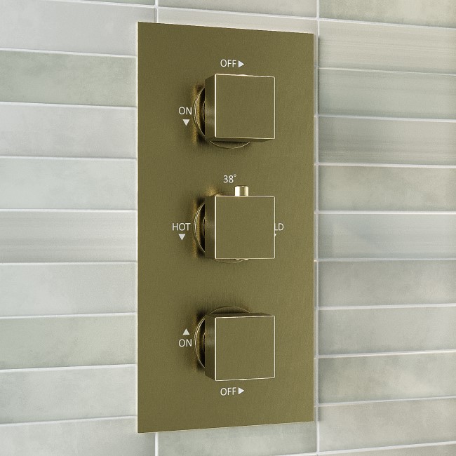 Grade A1 - Brushed Brass Dual Outlet Wall Mounted Thermostatic Mixer Shower Set with Hand Shower - Zana