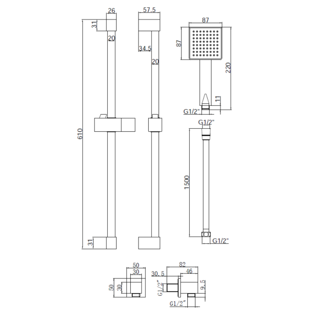 Grade A1 - Brushed Brass Dual Outlet Wall Mounted Thermostatic Mixer Shower Set with Hand Shower - Zana