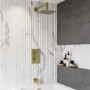 Brushed Brass 2 Outlet Bath Mixer Shower Set with Wall Mounted 200mm Shower Head and Bath Filler Spout - Zana