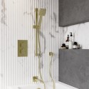 BUN/ZBBCV23H/96374 Brushed Brass 2 Outlet Thermostatic Bath Mixer Shower Set With Hand Shower and Bath Filler Spout - Zana