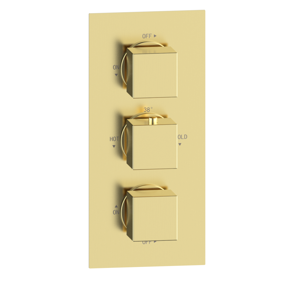 Brushed Brass 2 Outlet Thermostatic Bath Mixer Shower Set With Hand Shower and Bath Filler Spout - Zana