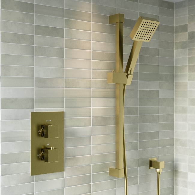 Brushed Brass Single Outlet Thermostatic Mixer Shower Set With Hand Shower- Zana