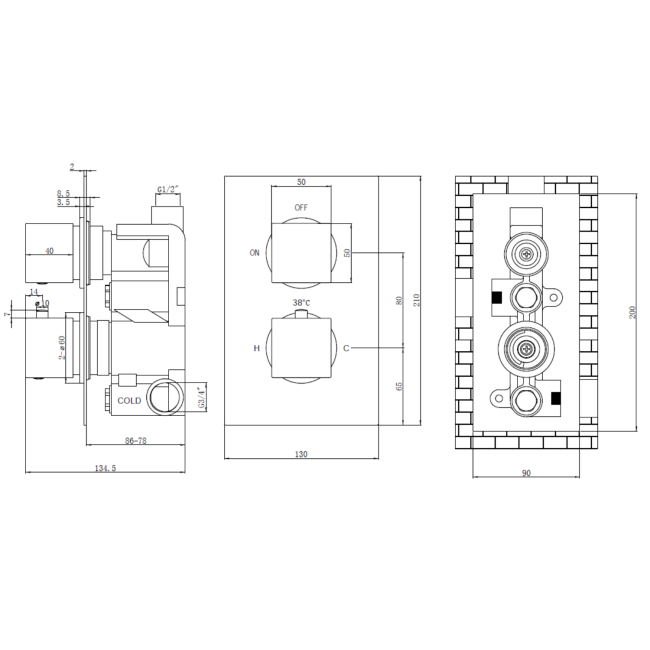 Brushed Brass Single Outlet Wall Mounted Thermostatic Mixer Shower Set - Zana