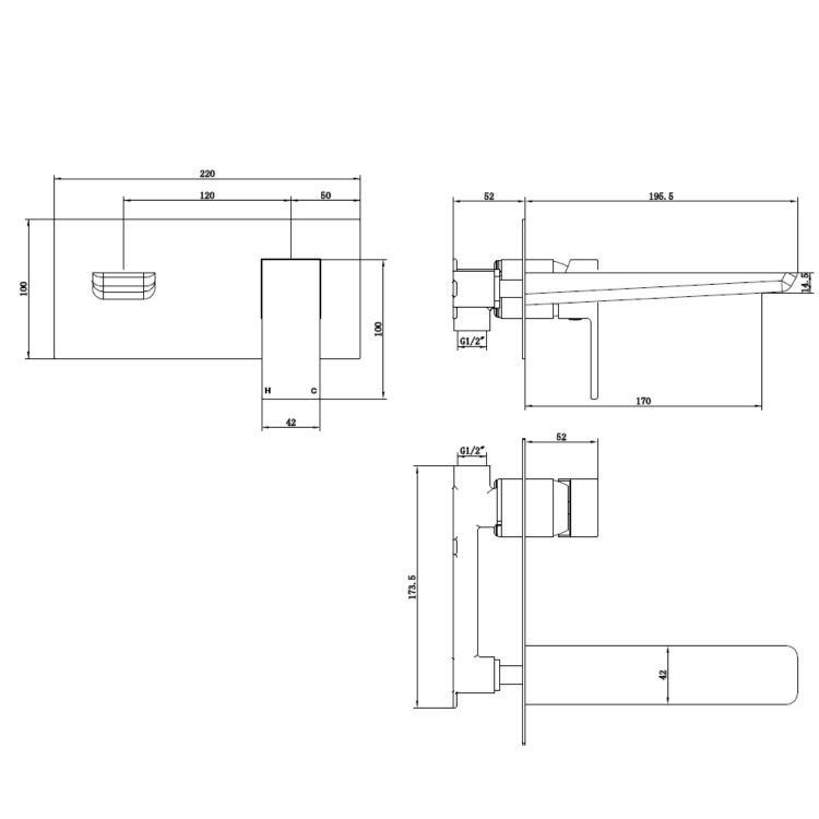 Chrome Wall Mounted Basin Tap - Zana