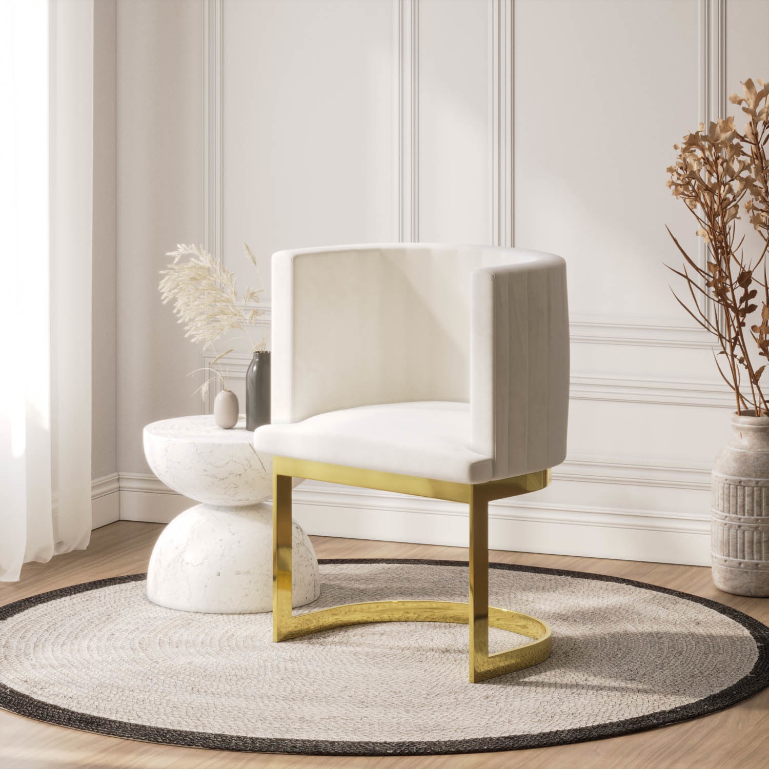 Off White Velvet Cantilever Accent Chair with Gold Legs - Zelena ...
