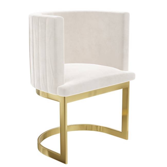 Off White Velvet Cantilever Accent Chair with Gold Legs - Zelena