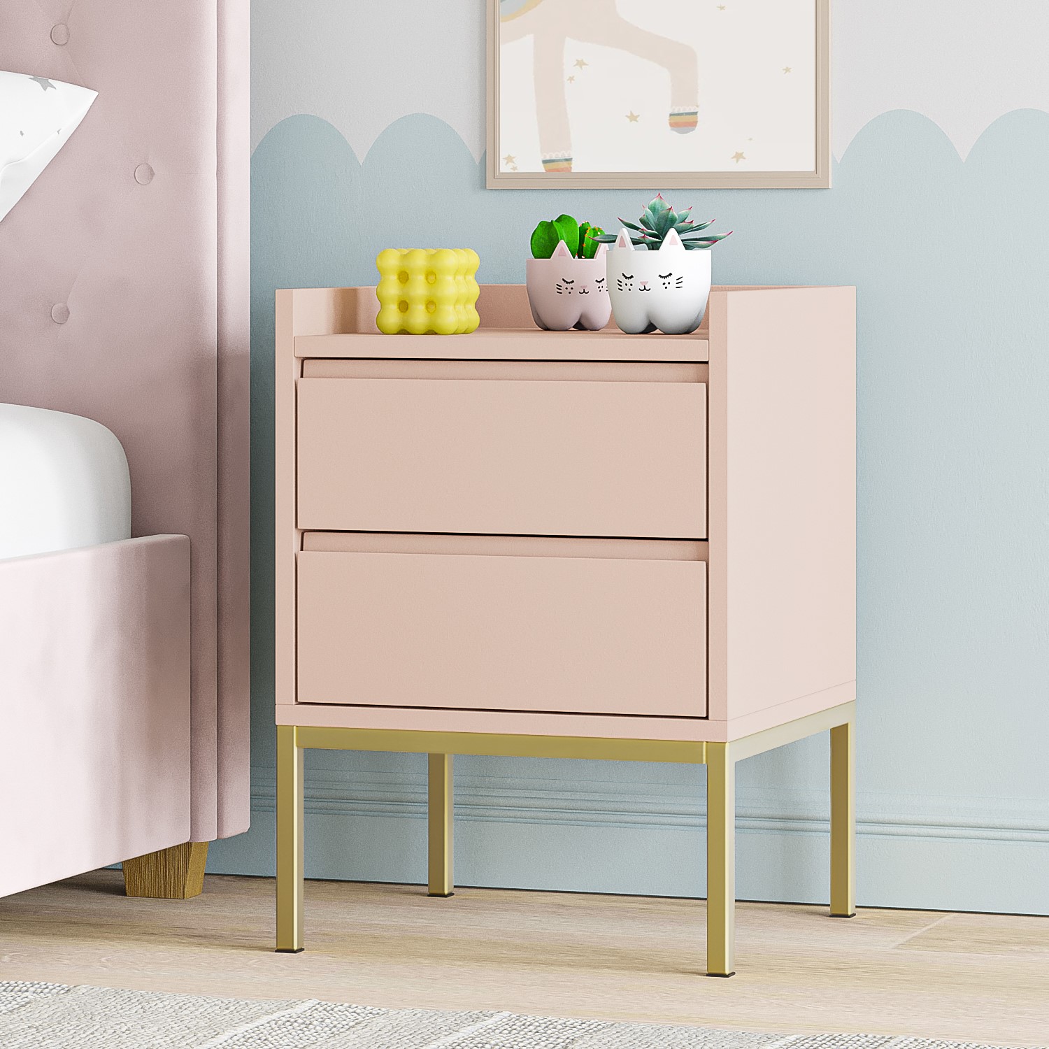 Photo of Kids pink 2 drawer bedside table - zion