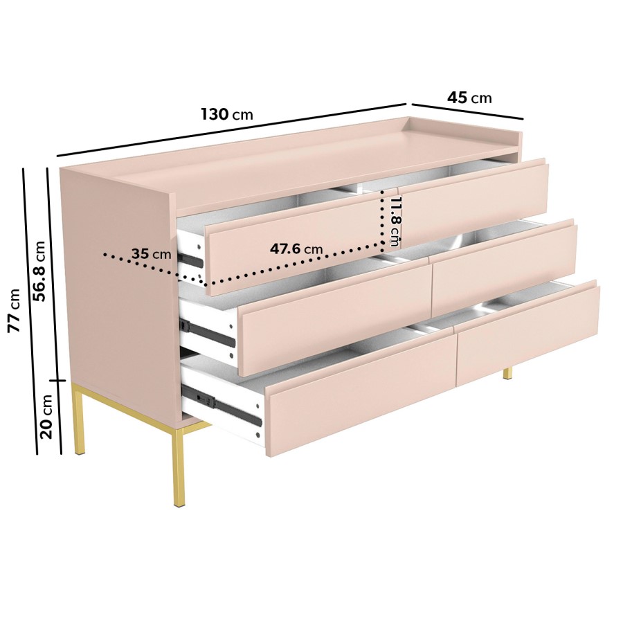 Kids Pink Chest of 6 Drawers - Zion
