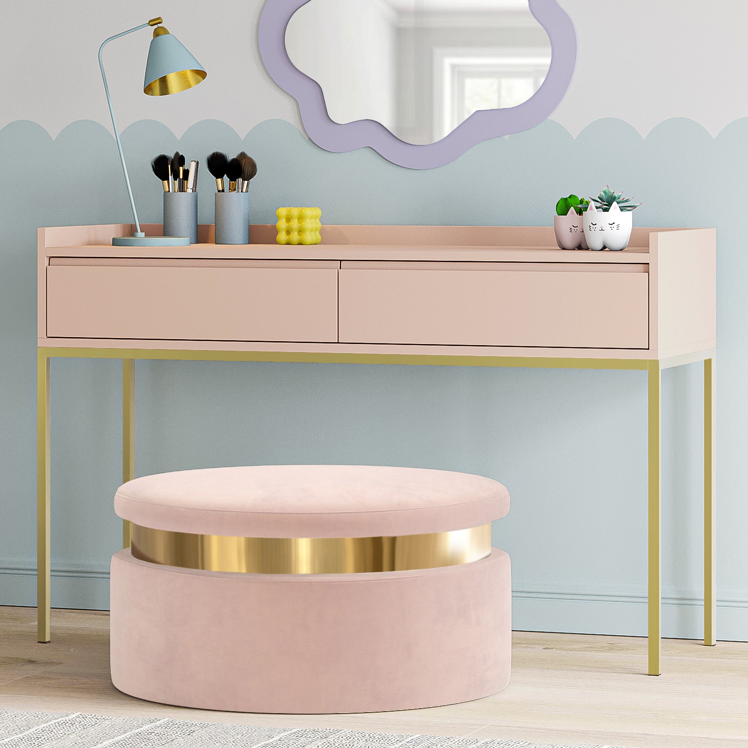 Photo of Small pink wooden kids desk with storage - zion