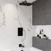 Black 2 Outlet Bath Mixer Shower Set with Wall Mounted 250mm Shower Head and Bath Spout - Zana