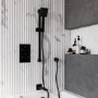 Black 2 Outlet Thermostatic Bath Mixer Shower Set With Hand Shower and Bath Filler Spout - Zana