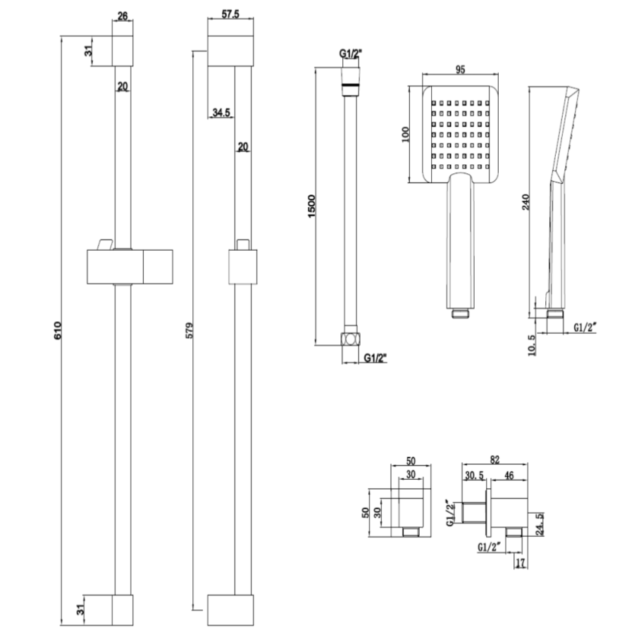 Black 2 Outlet Thermostatic Bath Mixer Shower Set With Hand Shower and Bath Filler Spout - Zana