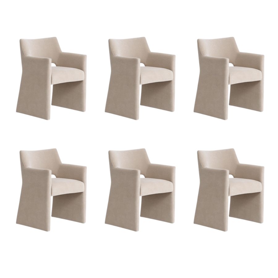 Set of 6 Beige Upholstered Dining Chairs - Zoe