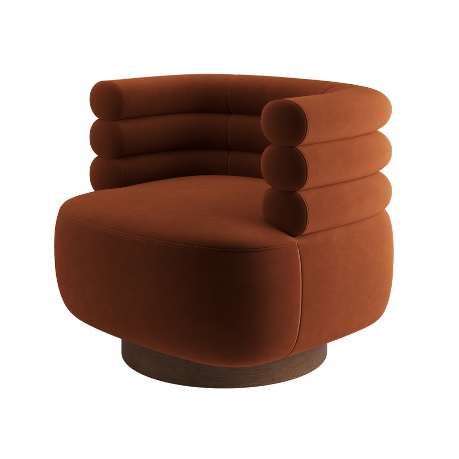 Burnt Orange Velvet Modern Swivel Armchair - Zora