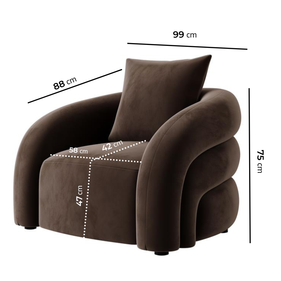 Brown Velvet Accent Chair with Cushion - Zuri