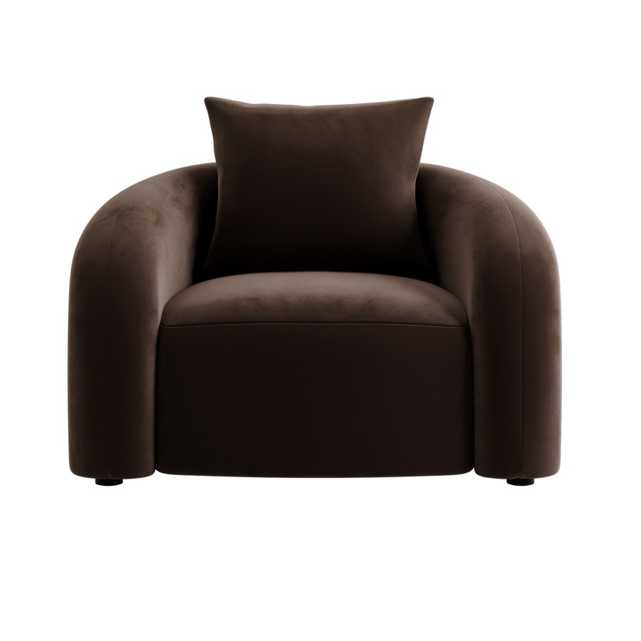 GRADE A2 - Modern Brown Velvet Armchair with Cushion - Zuri