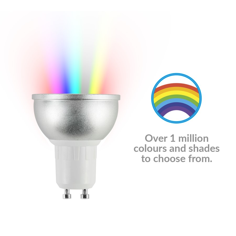 electriQ Smart dimmable colour Wifi Bulb with GU10 short spotlight fitting - 5 Pack