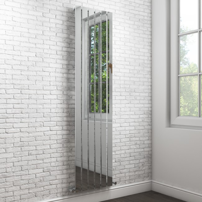 Chrome Vertical Tall Radiator with Flat Panels - 1800 x 450mm