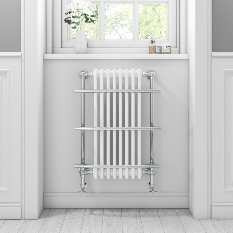 White Chrome Traditional Wall Hung Towel Radiator - 1000 x 630 x 230mm