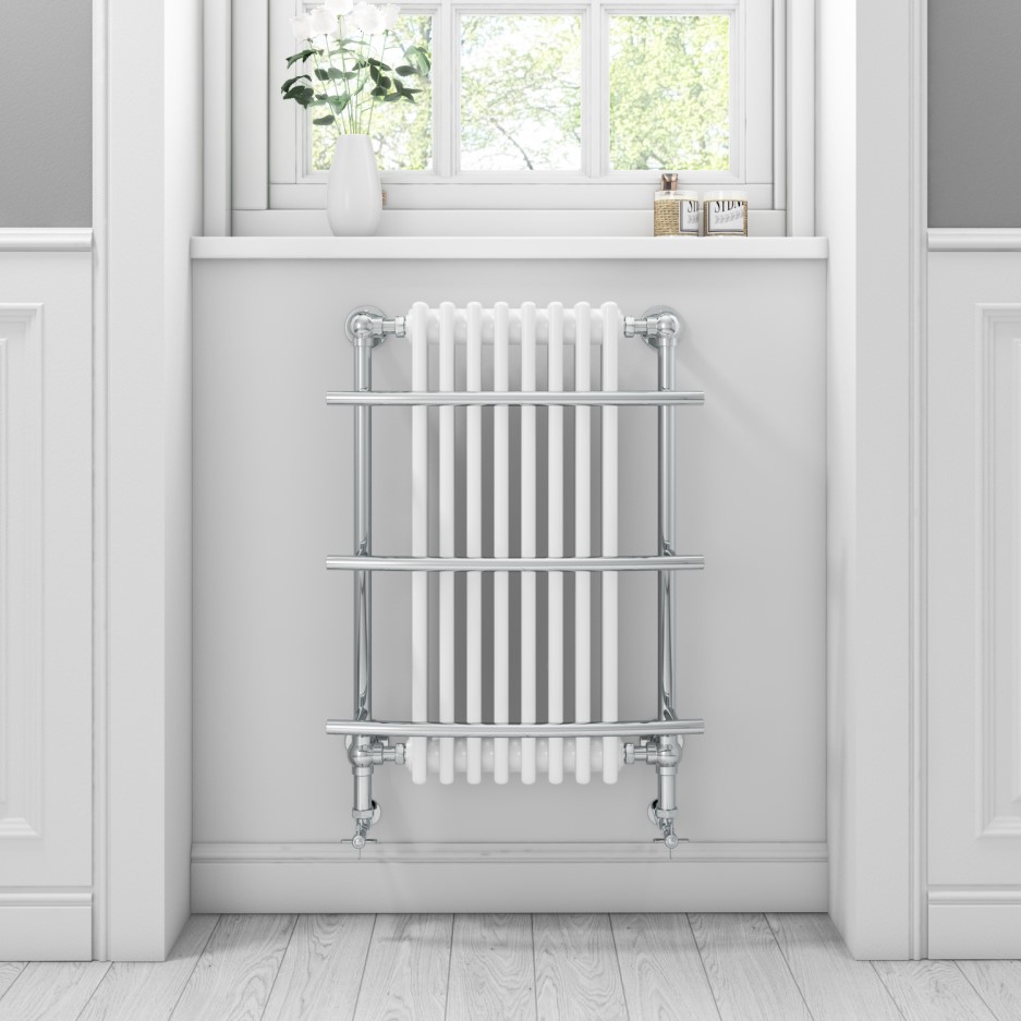 White Chrome Traditional Wall Hung Towel Radiator - 1000 x 630 x 230mm ...