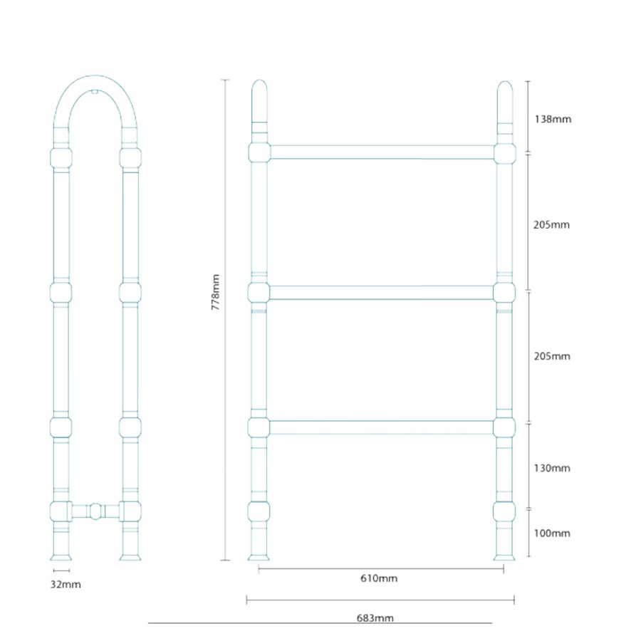 Camden Floorstanding Traditional Heated Double Towel Rail - 778 x 683mm