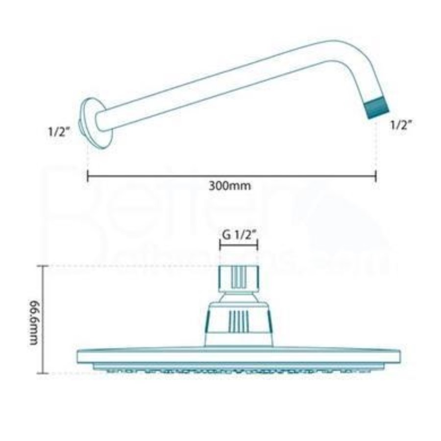 GRADE A1 - Round 200mm Rain Shower Head & Wall Arm