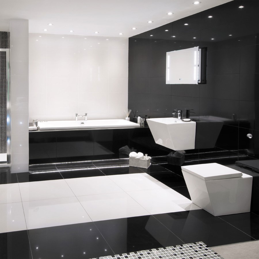 GRADE A1 - Absolute Black Polished Porcelain Wall/Floor Tile box of 8