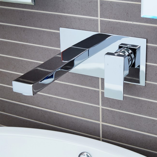 Wall Mounted Chrome Basin Mixer Tap - Cube