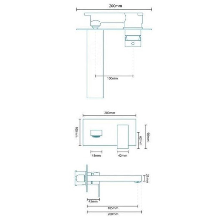 Wall Mounted Chrome Basin Mixer Tap - Cube