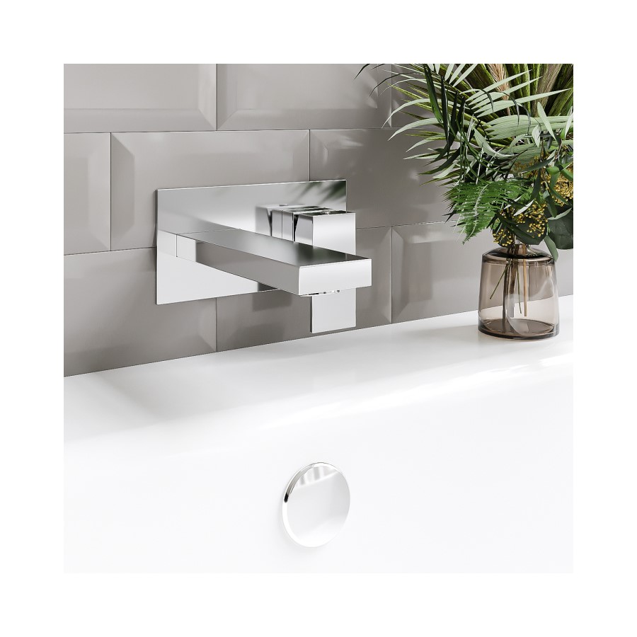 Chrome Wall Mounted Bath Mixer Tap - Cube