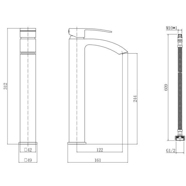 Chrome Tall Mono Basin Mixer Tap - Wave