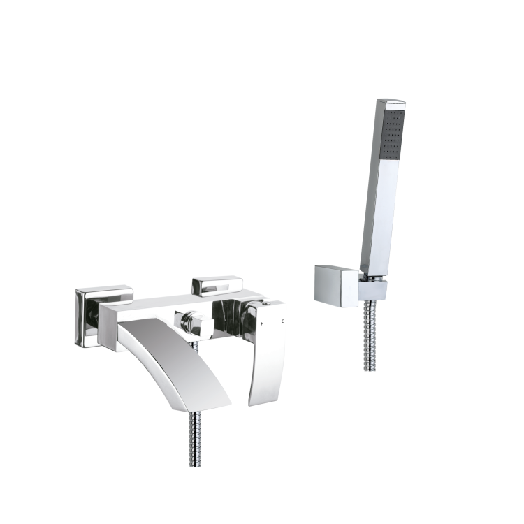 Chrome Wall Mounted Bath Shower Mixer Tap - Wave