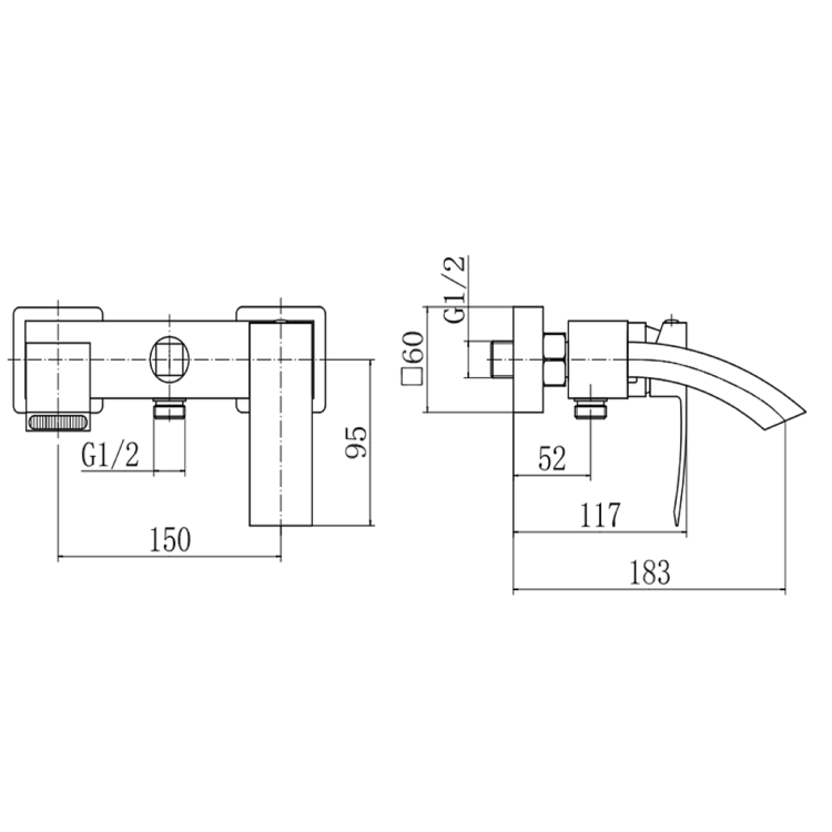 Chrome Wall Mounted Bath Shower Mixer Tap - Wave