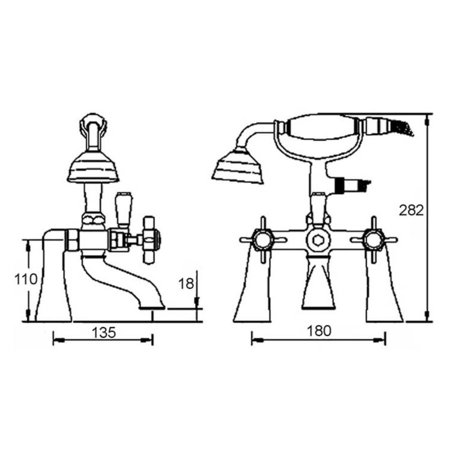 Park Royal Traditional Wall Mounted Bath Shower Mixer Tap