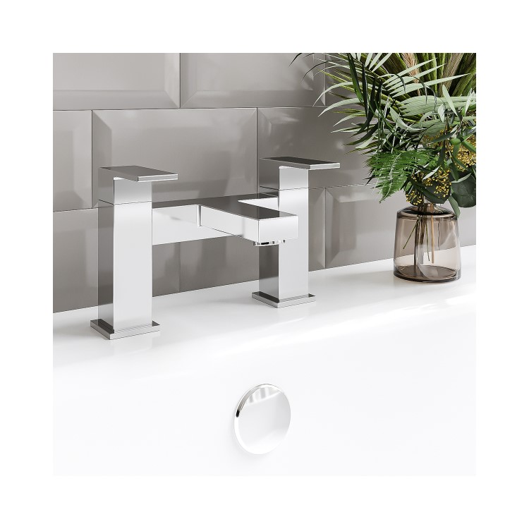 Grade A1 - Chrome Mixer Shower with Bath and Basin Tap Set - Cube