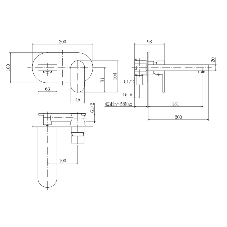 Chrome Wall Mounted Bath Mixer Tap - Como