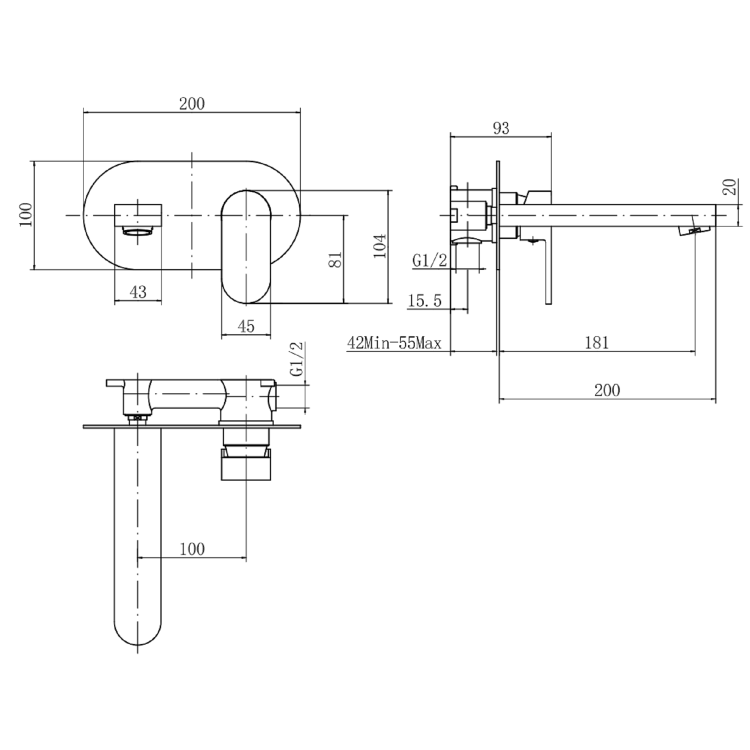 Wall Mounted Chrome Basin Mixer Tap - Como