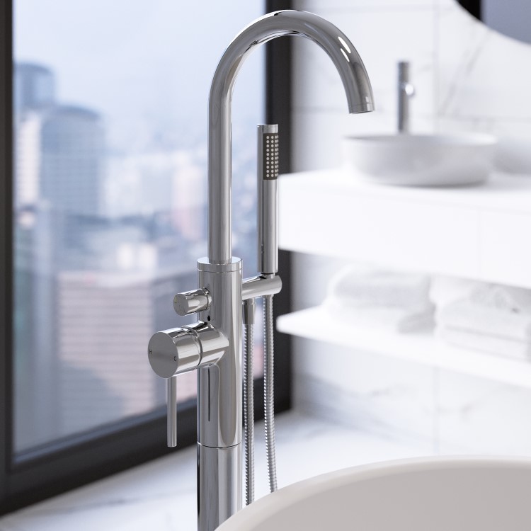 Chrome Freestanding Bath Shower Mixer Tap - Arissa