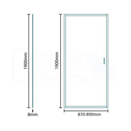Hinged Shower Door 900mm - 8mm Glass - Aquafloe Iris Range