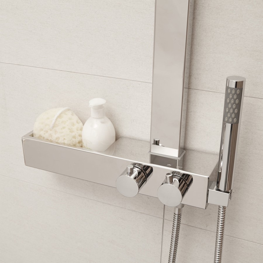 Latvin Thermostatic Shower Tower Panel with Integrated Storage