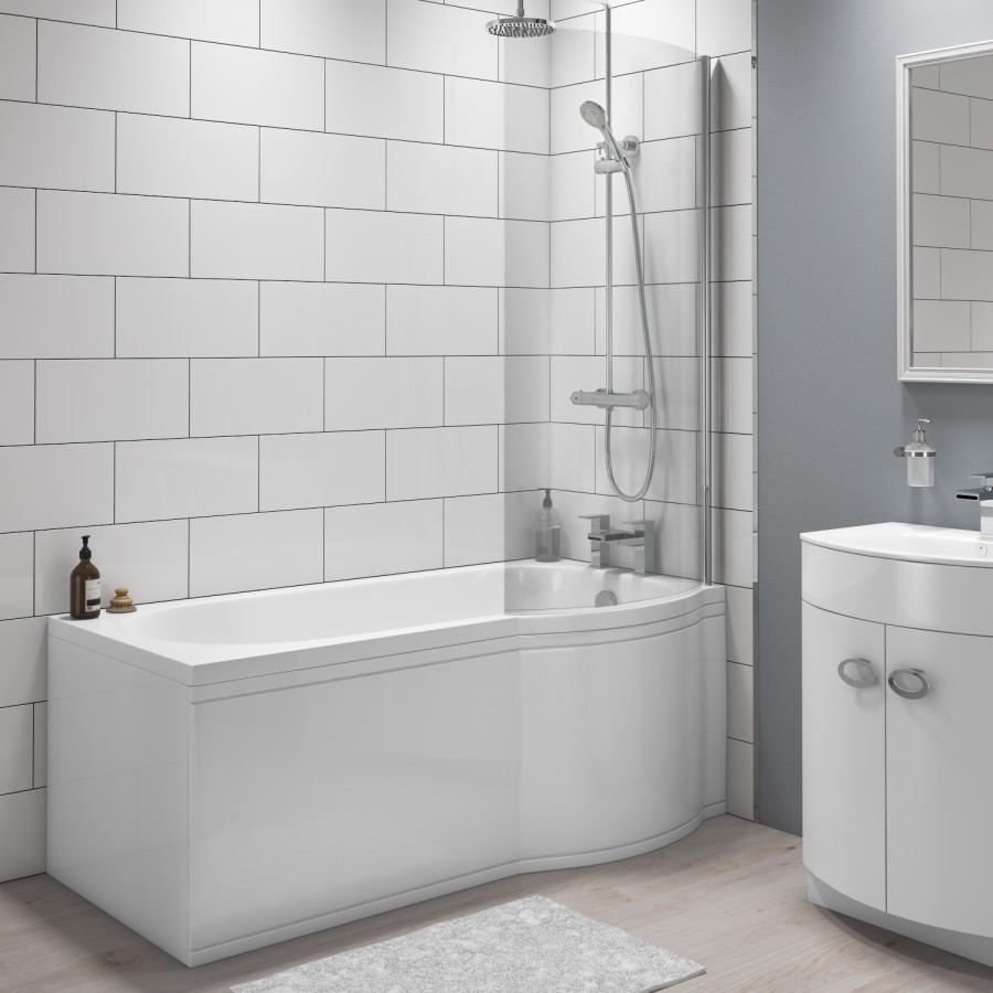 Dee Right Hand P Shape Shower Bath - 1675 x 800mm