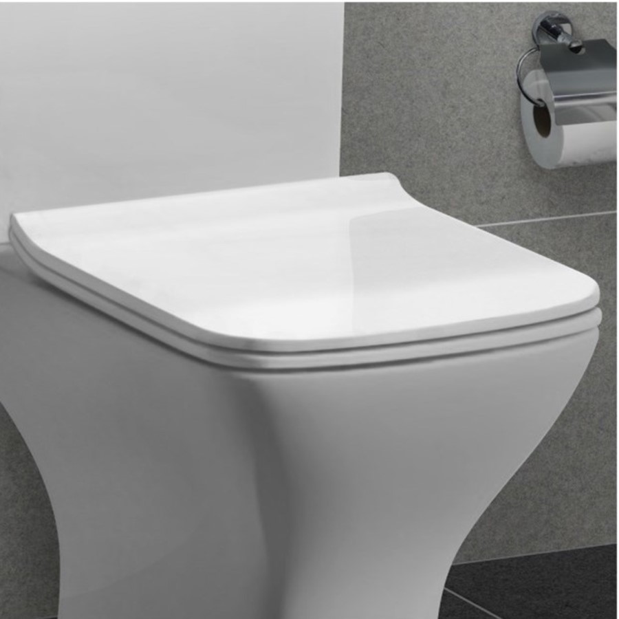 White Square Slim Soft Close Toilet Seat with Quick Release- Austin