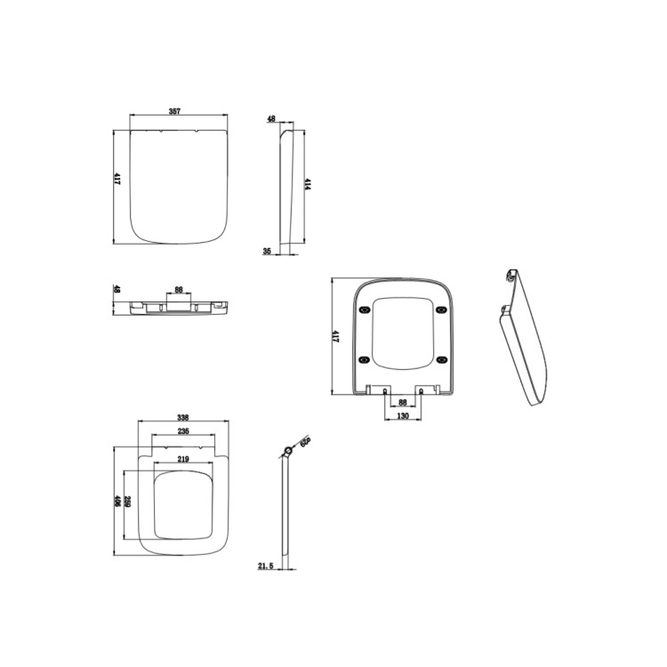 White Square Soft Close Toilet Seat - Austin