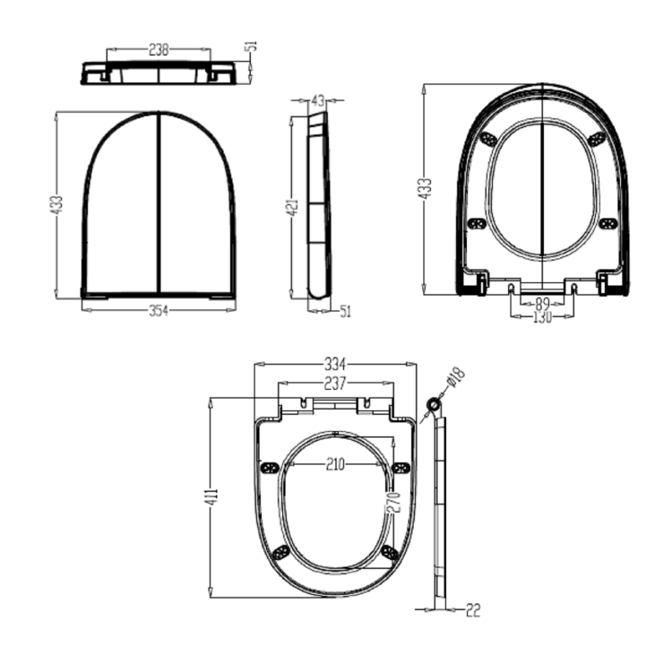 White Round Soft Close Toilet Seat - Portland