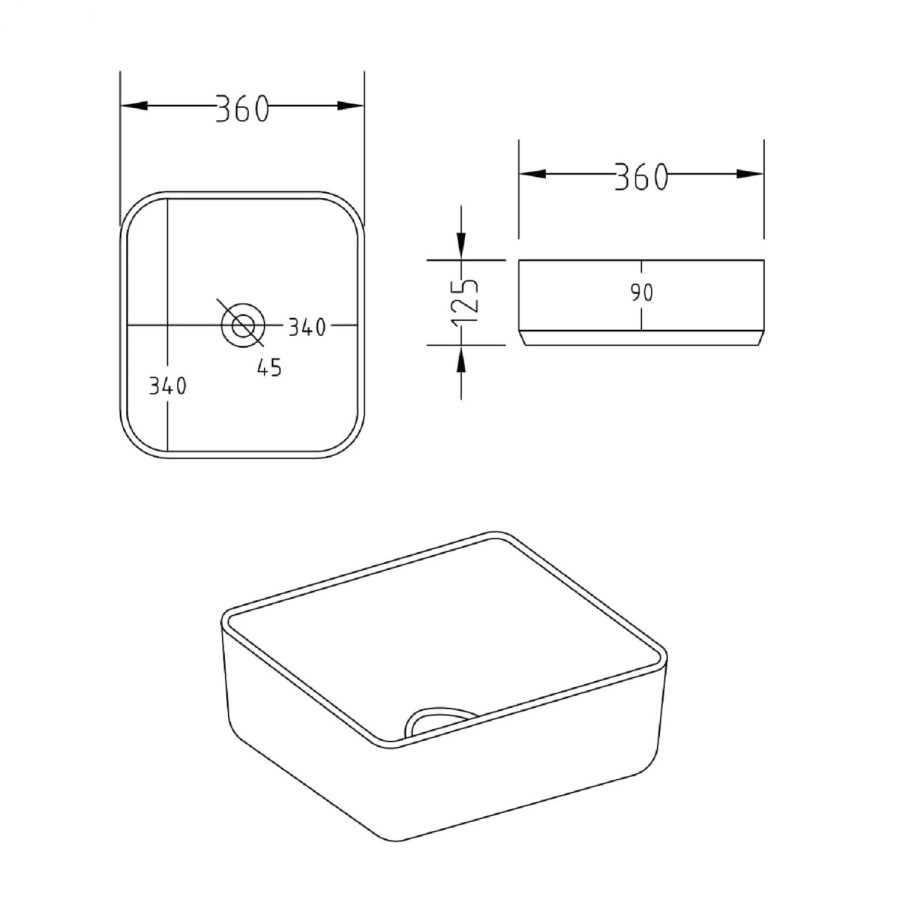 Square Countertop Basin 360mm - Augusta