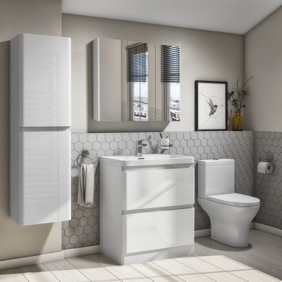 White Mirrored Wall Bathroom Cabinet 800 x 650mm - Portland