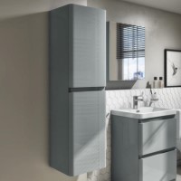 400mm Grey Wall Mounted Tall Bathroom Cabinet - Portland