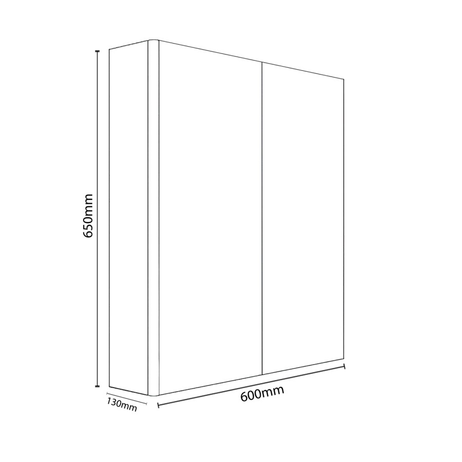 600mm Wall Hung Mirrored 2 Door Cabinet Gloss Light Grey - Portland