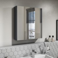 Dark Grey Mirrored Wall Bathroom Cabinet 600 x 650mm - Portland Dark Grey Mirrored Wall Bathroom Cabinet 600 x 650mm - Portland