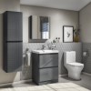 Dark Grey Mirrored Wall Bathroom Cabinet 600 x 650mm - Portland
